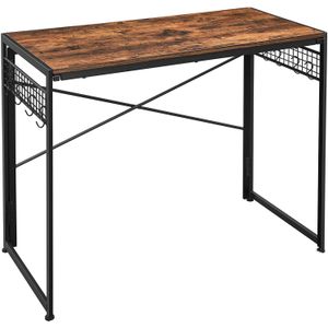 Computertafel vintage bruin-zwart opklapbaar bureau met 8 haken