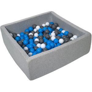 Vierkante ballenbak 90x90 cm met 300 ballen wit, blauw & grijs
