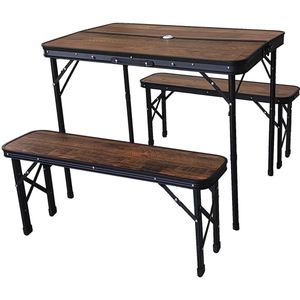 Draagbare Picknicktafel Set - Complete 4-Persoons Eetset - Donker Hout