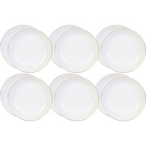 OTIX Diepe borden - Soepborden - Set van 12 stuks - 21cm - Wit met Gouden rand - Porselein - CROCUS