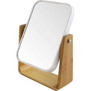 MARBEAUX Tafelspiegel - Dubbelzijdig - Op Standaard - Wit - Bamboe - 16x6x22cm - Spiegels