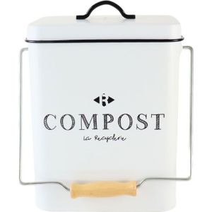 Nordix GFT Afvalbakje Compostbakje Aanrecht Prullenbakje Keuken Compostemmer Met Deksel Met Filter Wit 5L Metaal