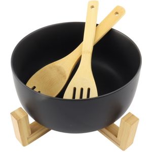 OTIX Slakom - Met Slacouvert - Saladeschaal - Zwart - Set - Bamboe - 21 cm - met Slacouvert