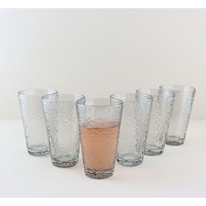 OTIX Waterglazen - Longdrink - Limonade - Glazen - Set van 6 - Stapelbaar - 300ml - Gehamerd Glas - Rookglas - Grijs
