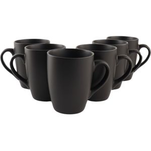 OTIX Koffiekopjes met Oor Set van 6 Koffietassen Mat Zwart 340ml