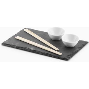 Excellent Houseware Sushi Servies - voor 2 Personen - Set 7-delig - Leisteen - met stokjes
