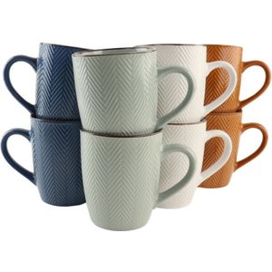 OTIX Koffiekopjes met Oor - Set van 8 - Koffietassen - Verschillende kleuren - Aardewerk - 370 ml - HEATHER