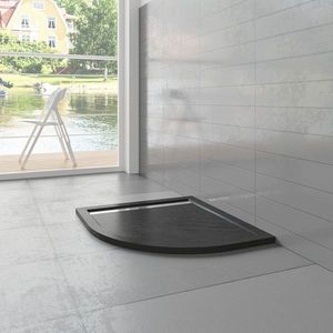 Douchebak Mat Zwart Natuursteen Look Daisy Kwart Rond 90x90 Polystone (Inclusief Sifon)