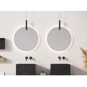 Looox Spiegel Black Line Round, matt black frame, indirecte LED verlichting 4200K, tip-touch knop en spiegelverwarming, diameter 80 cm