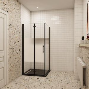 Douchedeur Black Poppy Nisdeur 80x195 Vouwdeur 2-Delig 6mm Semi Gesatineerd Glas Antikalk Zwart