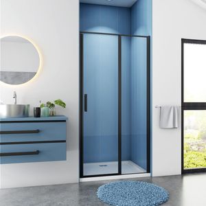 Douchedeur Anemoon Nisdeur 90X185 Draaideur Met Vaste Wand 6Mm Helder Glas Anitkalk Mat Zwart