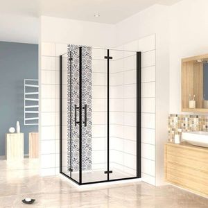 Douchecabine Rechthoek Black Poppy 80x70 Dubbele Vouwdeur 6mm Helder Glas Antikalk Mat Zwart