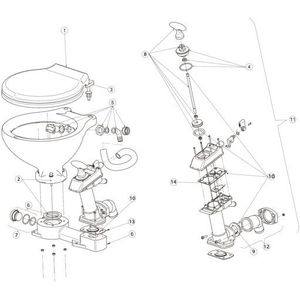 Talamex Toilet onderdelen  11. Complete pomp met basisklep pakking