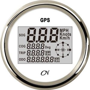 CN GPS Snelheidsmeter met kompas 85mm  Wit Chroom