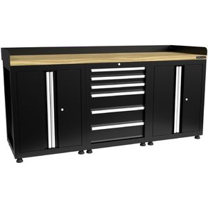 Kraftmeister Pro werkbank 6 lades 4 deuren eiken 200 cm zwart