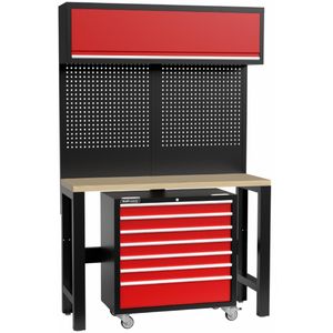 Kraftmeister Standard werkbank met wandkast en gereedschapswagen multiplex 136 cm rood