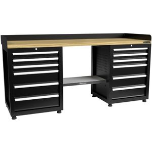 Kraftmeister Pro werkbank 12 lades eiken 200 cm zwart
