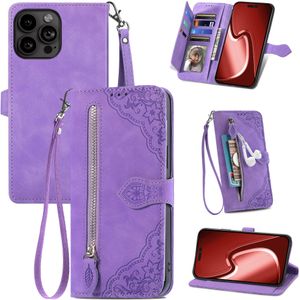 Samsung Galaxy A35 hoesje - Bookcase - Koord - Pasjeshouder - Portemonnee - Bloemenpatroon - Kunstleer - Paars