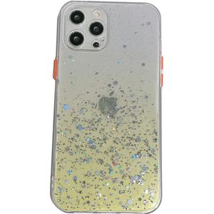 iPhone 12 Pro Max hoesje - Backcover - Camerabescherming - Glitter - TPU - Geel