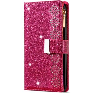 iPhone 11 Pro Max hoesje - Bookcase - Koord - Pasjeshouder - Portemonnee - Glitter - Bloemenpatroon - Kunstleer - Roze