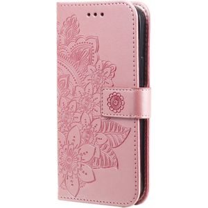 iPhone SE 2020 hoesje - Bookcase - Pasjeshouder - Portemonnee - Bloemenprint - Kunstleer - Rose Goud