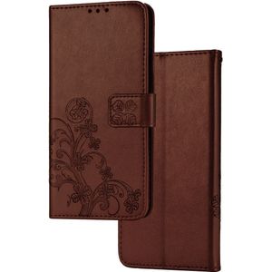 OPPO A76 hoesje - Bookcase - Pasjeshouder - Portemonnee - Bloemenprint - Kunstleer - Bruin