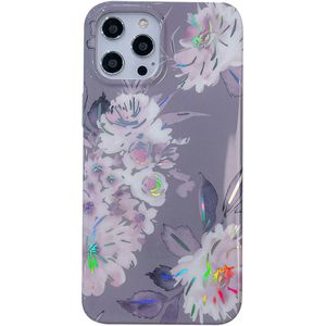 iPhone 12 Pro hoesje - Backcover - Softcase - Bloemenprint - Bloemen - TPU - Zilver/Roze