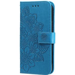 iPhone 15 Pro hoesje -  Bookcase -  Pasjeshouder -  Portemonnee -  Bloemenprint -  Kunstleer -  Blauw