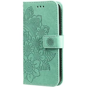 OPPO A77 hoesje - Bookcase - Pasjeshouder - Portemonnee - Bloemenprint - Kunstleer - Turquoise