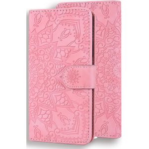 iPhone 12 hoesje - Bookcase - Pasjeshouder - Portemonnee - Mandalapatroon - Kunstleer - Roze