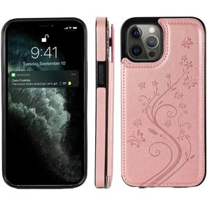 iPhone 16 Plus hoesje - Backcover - Pasjeshouder - Portemonnee - Bloemenprint - Kunstleer - Rose Goud