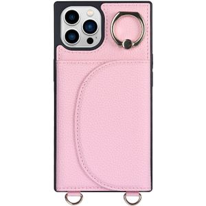 iPhone 13 Pro hoesje - Backcover - Pasjeshouder - Portemonnee - Ringhouder - Koord - Kunstleer - Roze