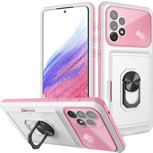 iPhone 11 Pro hoesje - Backcover - Pasjeshouder - Shockproof - Ringhouder - Kickstand - Extra valbescherming - TPU - Wit/Roze