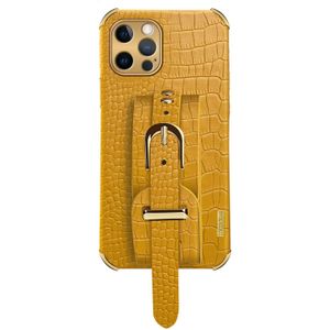 Samsung Galaxy S20 hoesje - Backcover - Slangenprint - Handvat - Gesp - Kunstleer - Geel