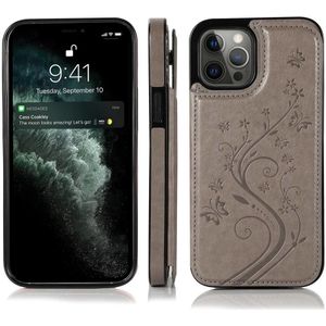 iPhone X hoesje - Backcover - Pasjeshouder - Portemonnee - Bloemenprint - Kunstleer - Grijs