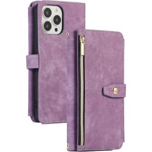 iPhone 12 Pro hoesje - Bookcase - Koord - Pasjeshouder - Portemonnee - Kunstleer - Paars