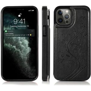 Samsung Galaxy S22 Ultra hoesje - Backcover - Pasjeshouder - Portemonnee - Bloemenprint - Kunstleer - Zwart