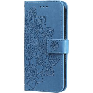Samsung Galaxy A25 hoesje - Bookcase - Pasjeshouder - Portemonnee - Bloemenprint - Kunstleer - Blauw