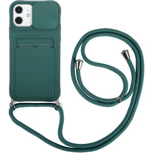 iPhone 13 hoesje - Backcover - Koord - Pasjeshouder - Portemonnee - TPU - Donkergroen