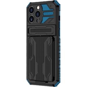 iPhone 12 hoesje - Backcover - Rugged Armor - Kickstand - Extra valbescherming - TPU - Zwart/Blauw