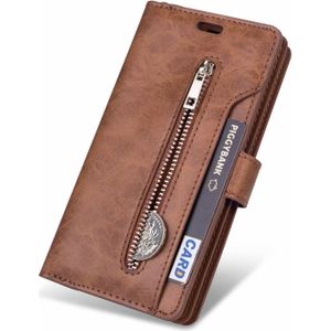 iPhone XS hoesje - Bookcase - Koord - Pasjeshouder - Portemonnee - Rits - Kunstleer - Bruin