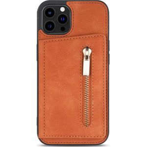 iPhone 12 Pro Max hoesje - Backcover - Pasjeshouder - Portemonnee - Rits - Kunstleer - Bruin