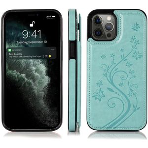 iPhone 12 Pro hoesje - Backcover - Pasjeshouder - Portemonnee - Bloemenprint - Kunstleer - Turquoise