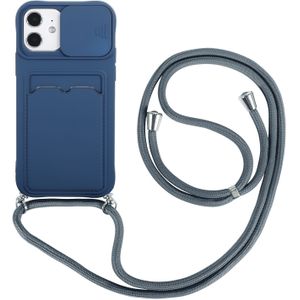iPhone 12 Mini hoesje - Backcover - Koord - Pasjeshouder - Portemonnee - TPU - Donkerblauw