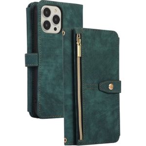 iPhone 12 Pro Max hoesje - Bookcase - Koord - Pasjeshouder - Portemonnee - Kunstleer - Donkergroen
