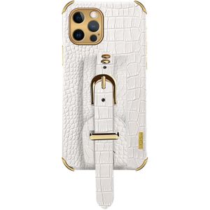 iPhone SE 2020 hoesje - Backcover - Slangenprint - Handvat - Gesp - Kunstleer - Wit