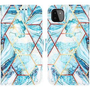 iPhone XR hoesje - Bookcase - Koord - Softcase - Patroon - Kunstleer - Lichtblauw/Wit