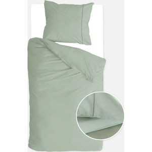 Walra Dekbedovertrek Remade Uni Essence Groen - 140x220 cm - 1-Persoons - Dubbele doorlopende instopstrook - Duurzame keuze