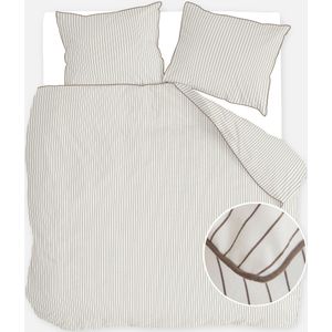 Walra - Gentle Stripes - Dekbedovertrek - Off White / Bruin - 200x220 cm - Lits-jumeaux - 100% Flanel Katoen