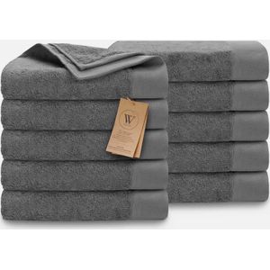 Walra Handdoekset Remade Cotton 50x100 set van 10 stuks - Grijs / Antraciet - 70% gerecycled Katoen / 30% Katoen 550 gr/m²